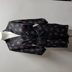 Victoria's Secret Angels Floral Black Satin Kimono Robe Women's S/M Belted